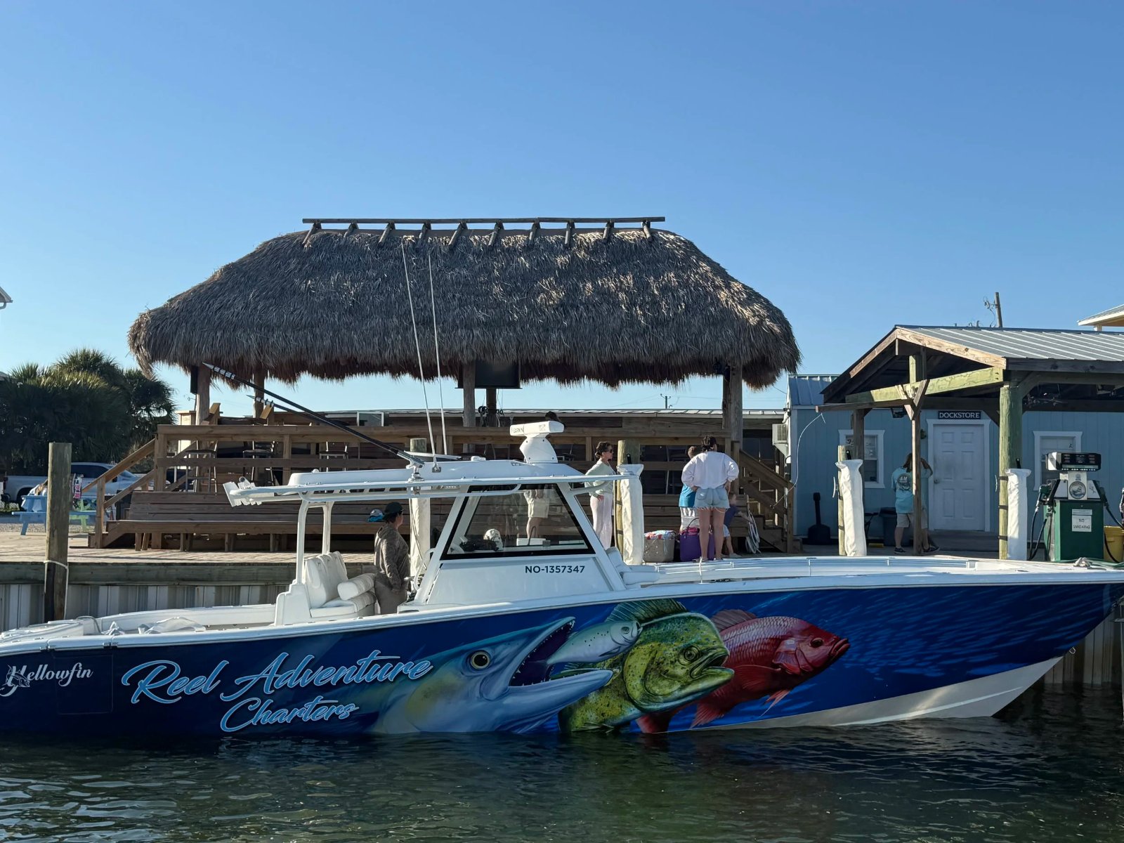 Reel Adventure Charters 42-foot Yellowfin docked at Southwind Marina on Perdido Key
